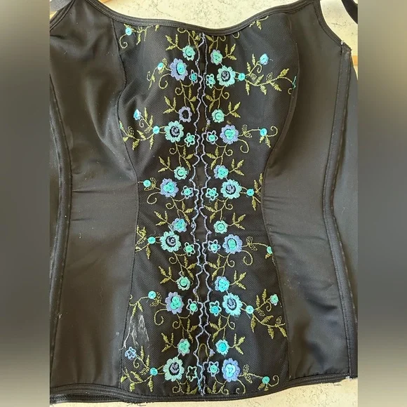 Vintage Victoria’s Secret Black Floral Embroidered Corset Whimsigoth Fairy 90s - Picture 4 of 8